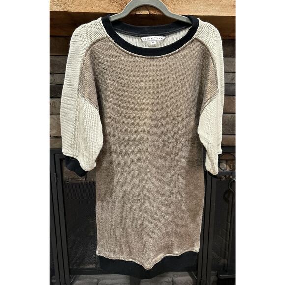 womens TRINA TURK gold/ivory/black color block sweater dress sz M *A4 - Picture 1 of 3
